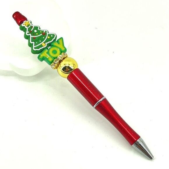Christmas tree toy spell out pen handmade NEW bling rhinestone gold red green - Picture 2 of 5